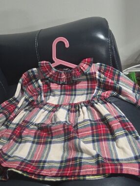 Next Level Apparel Red Plaid Ruffle Neck Kids Dress